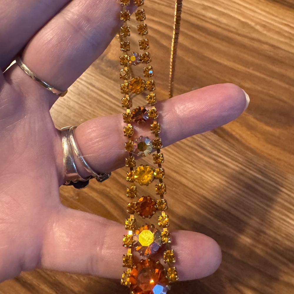 🚨 OOAK Vintage Swarovski 1990’s lariat Gold/Orange vintage choker Necklace - Picture 4 of 8
